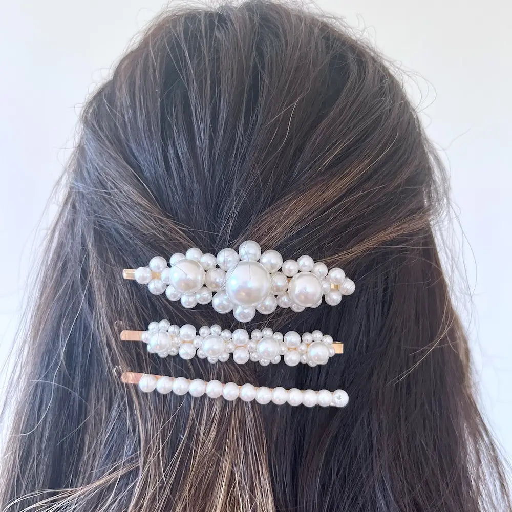 3pc Pearl Floral Bobby Pin Set