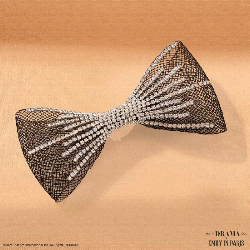 HDC x Emily in Paris Crystal Mesh Hair Bow Alligator Clip - Black