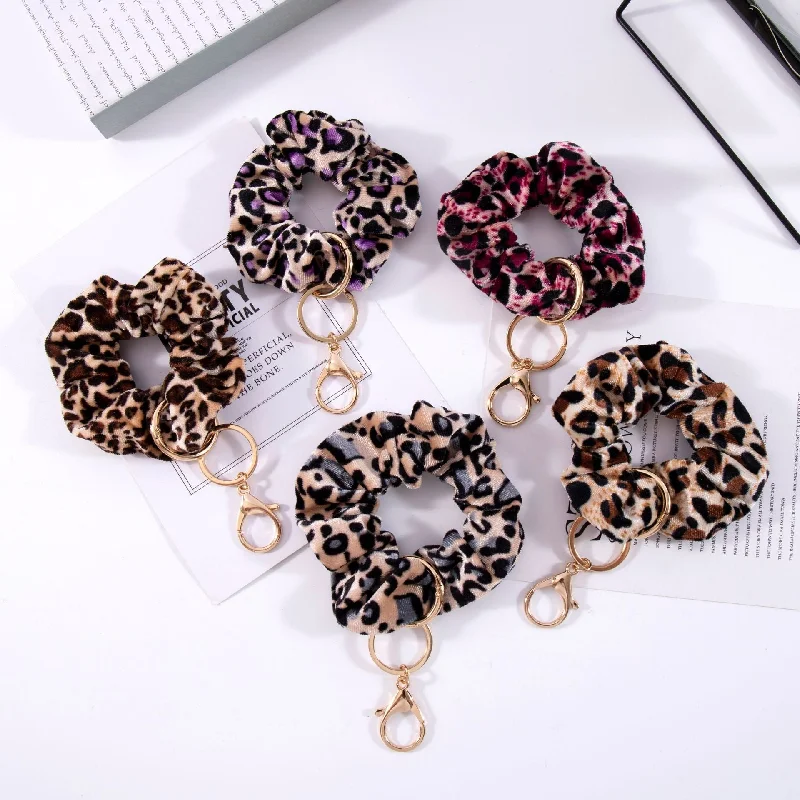 Wholesale Leopard Fabric Keychain Hair Tie