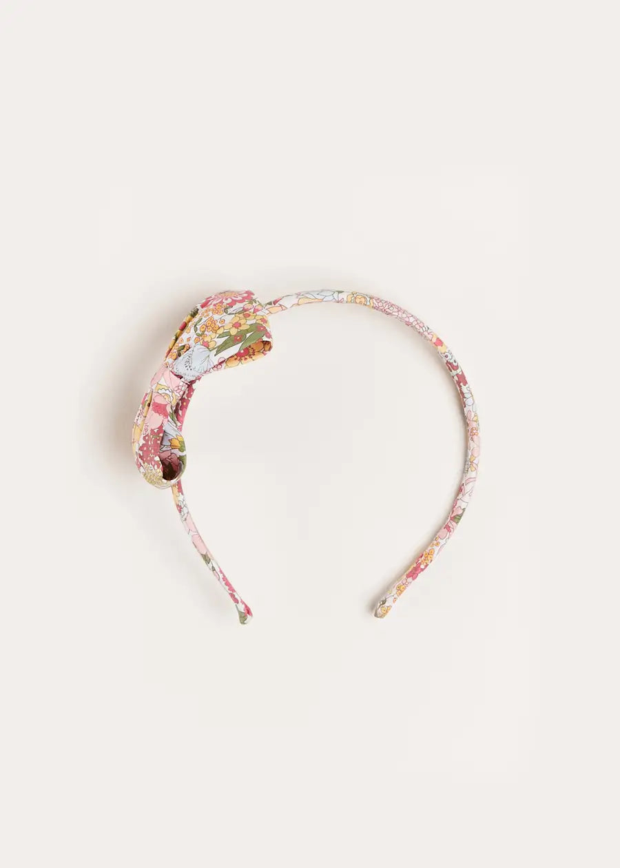 Florence Floral Medium Bow Hairband in Pink