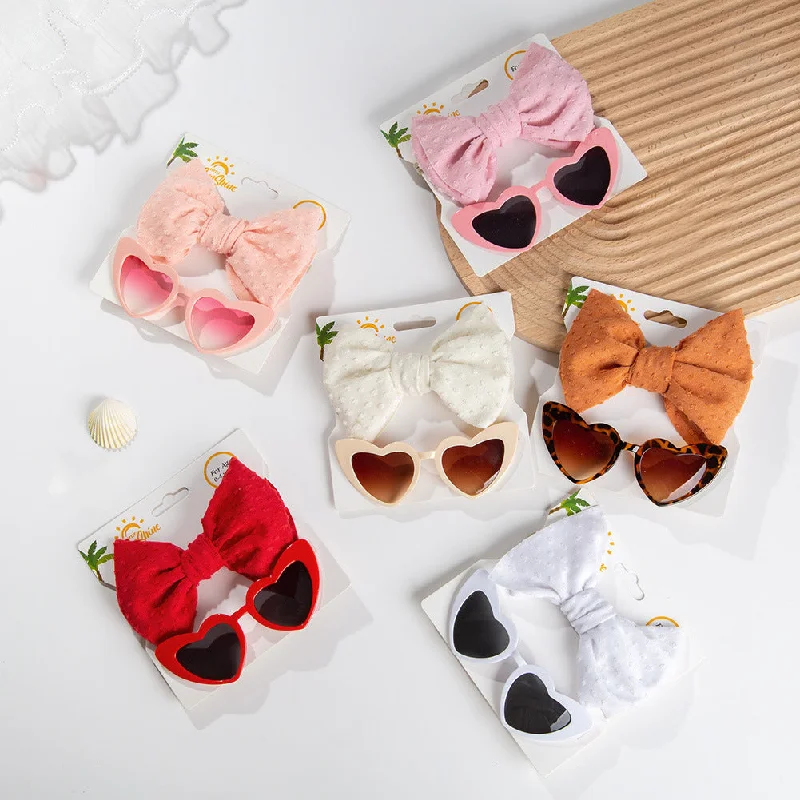 Wholesale Kids Heart Sunglasses Fabric Headband Set