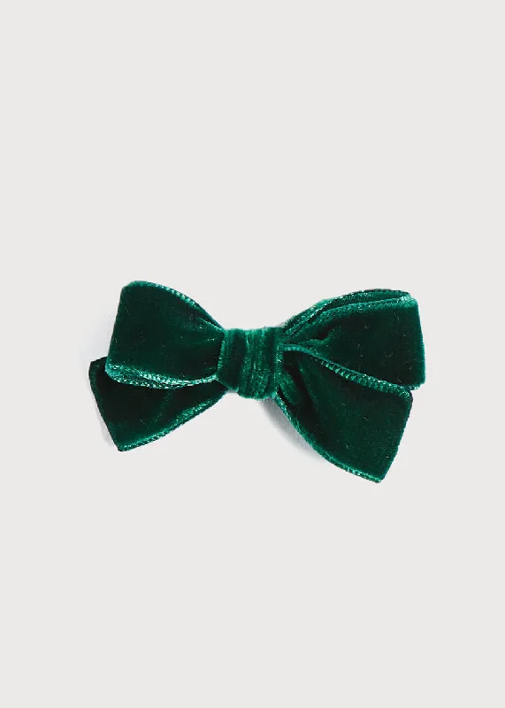 Velvet Medium-Bow Clip in Green