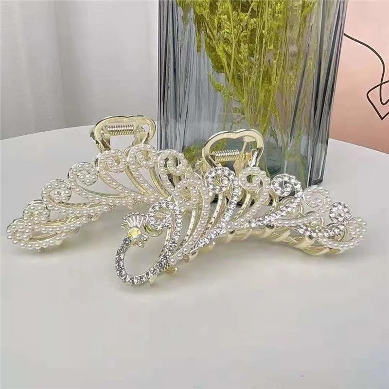 Phoenix feather diamond pearl hair clip