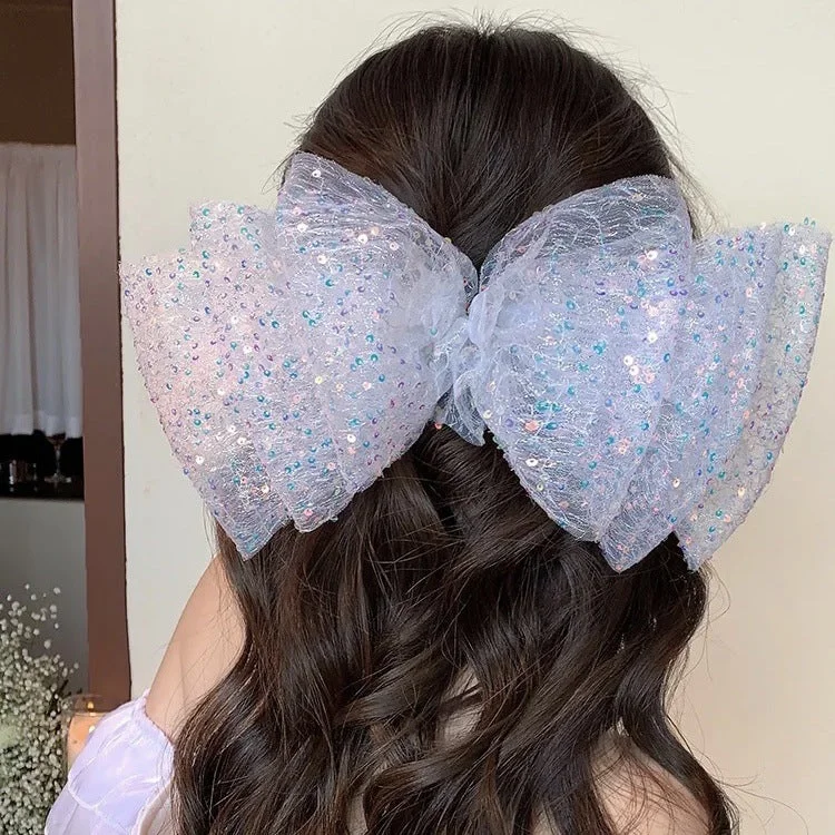 Wholesale Oversized Cloud Sequin Mesh Bow Hair Clip