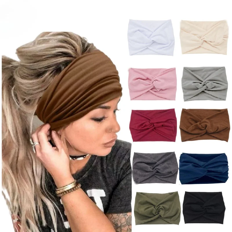 Wholesale Wide Brim Solid Color Elastic Headscarf Sports Headband