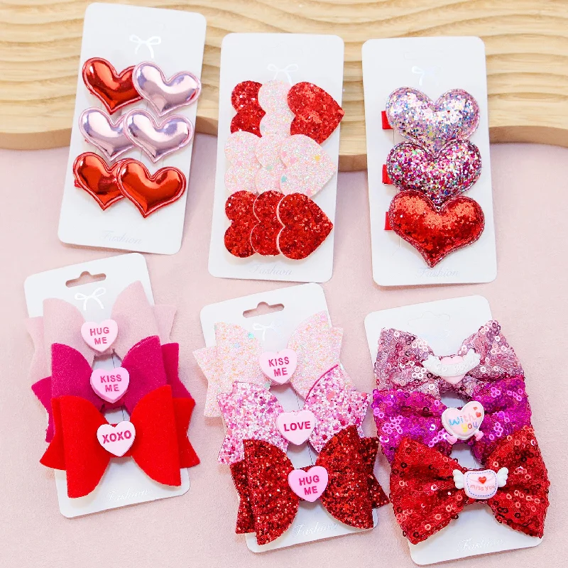 Wholesale Valentine's Day Love Fabric Bow Hair Clips