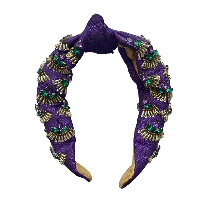 Purple Headband with Purple, Green, and Gold Rhinestone Accent Pattern (Each)