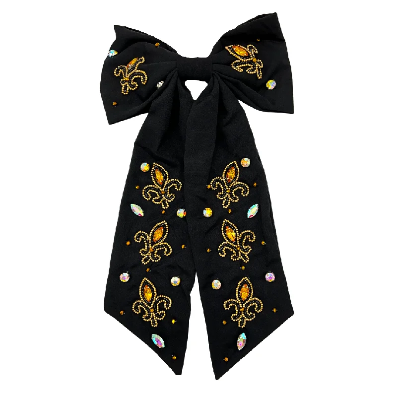 Black and Gold Fleur De Lis Game Day Gemstone Hair Clip (Each)