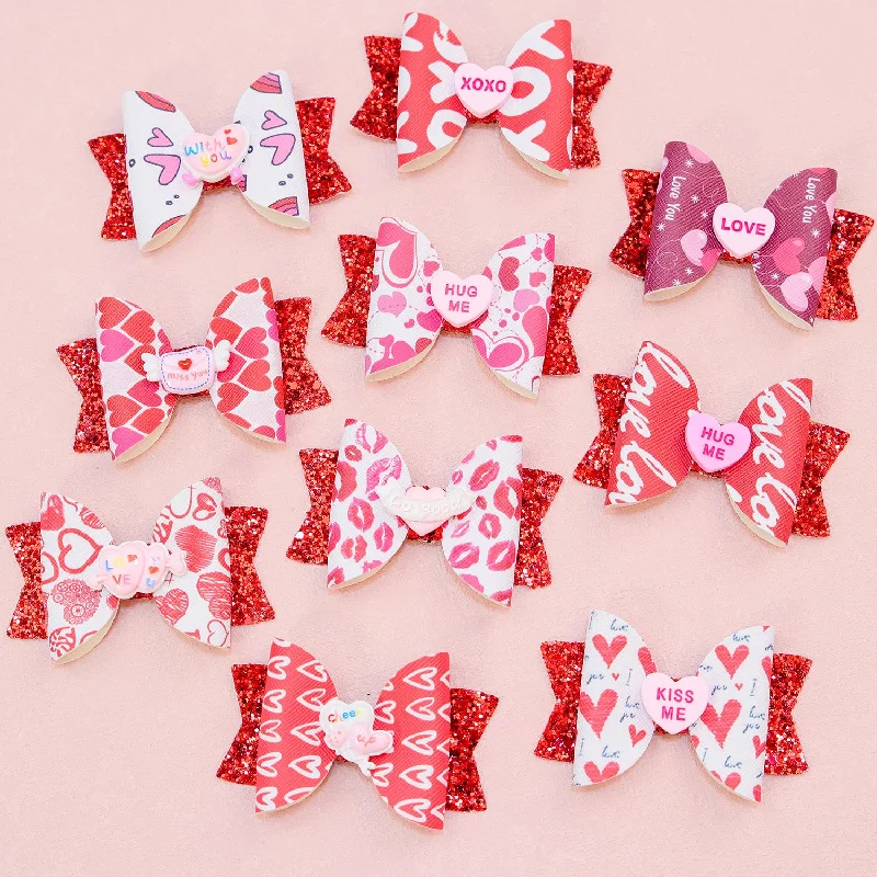 Wholesale Valentine's Day Love Letter Bow Fabric Hair Clips