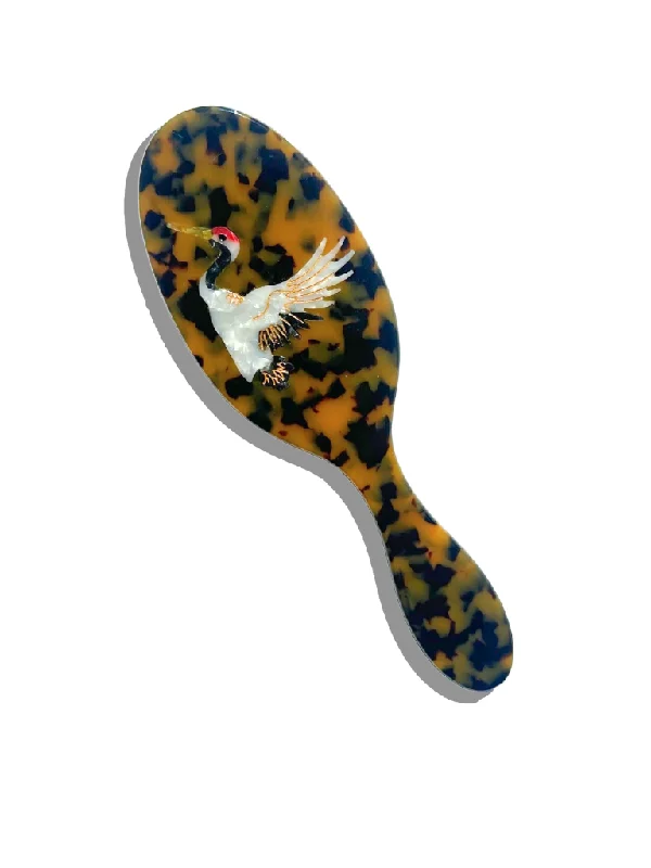 Hand-painted Crane Acetate 2-1 Daily Hair Brush | Eco-Friendly