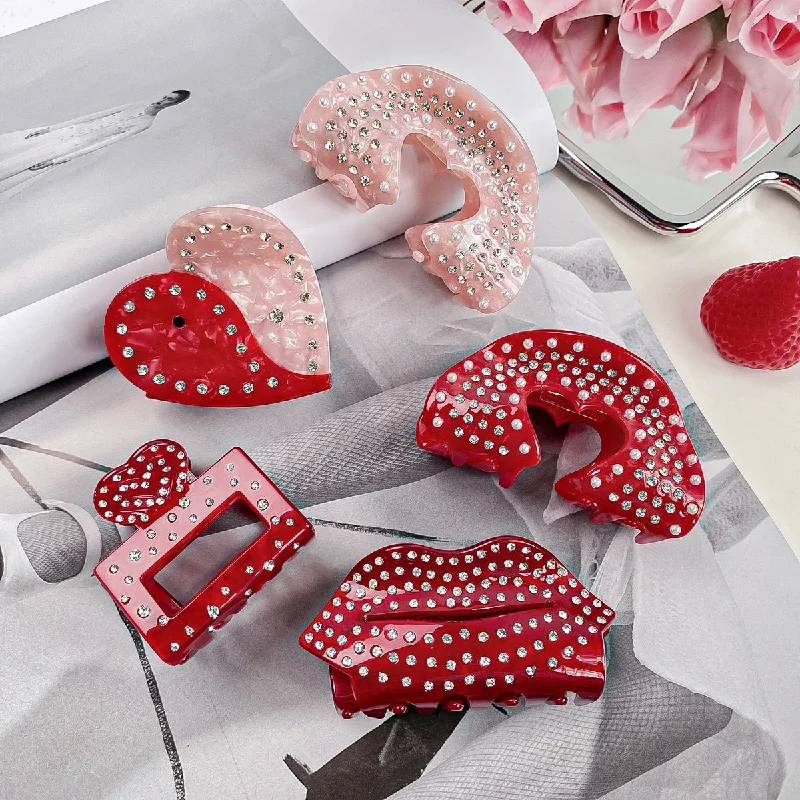 Wholesale Acrylic Diamond Inlaid Valentine's Day Hair Clips