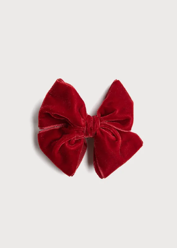 Velvet Big-Bow Clip in Red