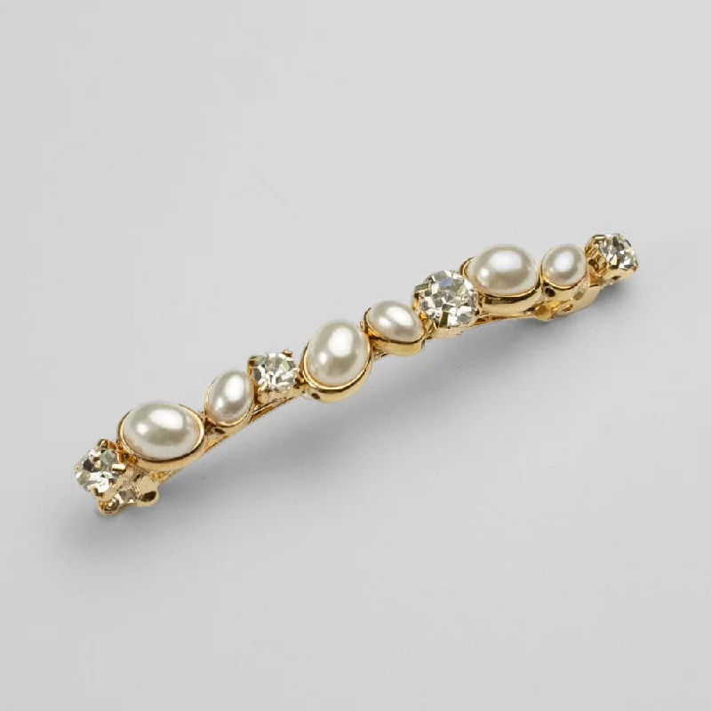 Crystal & Pearl Gold Barrette Clip