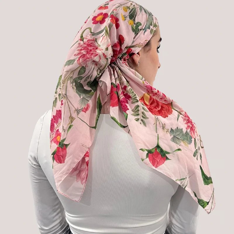 Pink Floral Open Pre-Tied Scarf