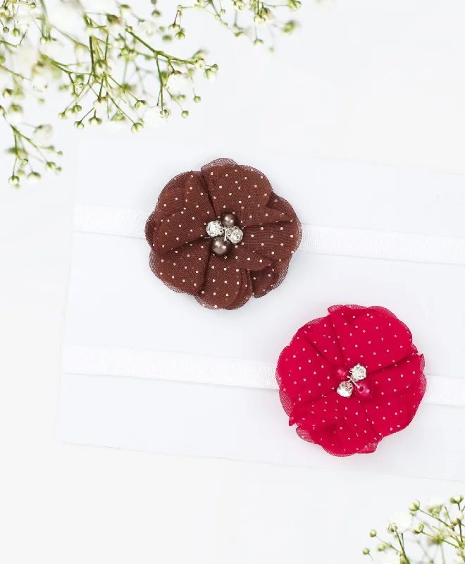 Flower Headband Set - Brown & Red