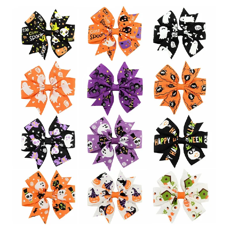 Wholesale Halloween Ribbed Bow Hair Clip for Kids