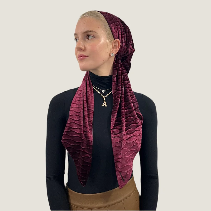 Burgundy Velvet Wave Pre-Tied Scarf