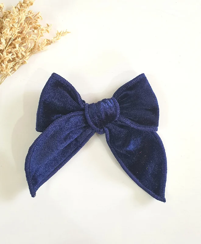 Velvet Knot Bow Alligator Hair Clip - Dark Blue