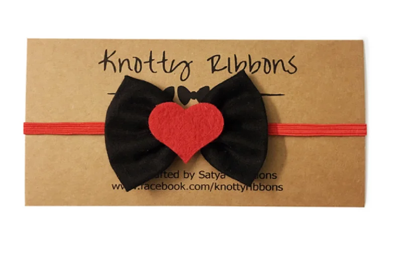 Heart Bow Head Band - Black