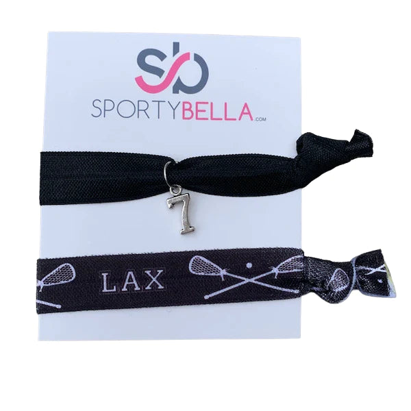 Lacrosse Hair Ties with Number Charm - Pick Color