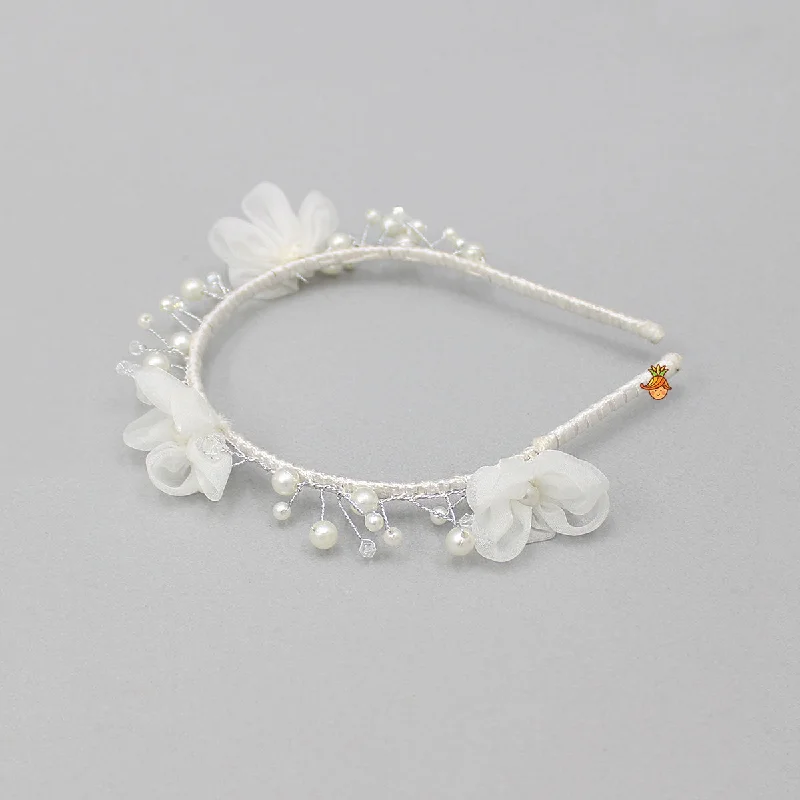 Artificial Stone And Flower Embellished Hairband