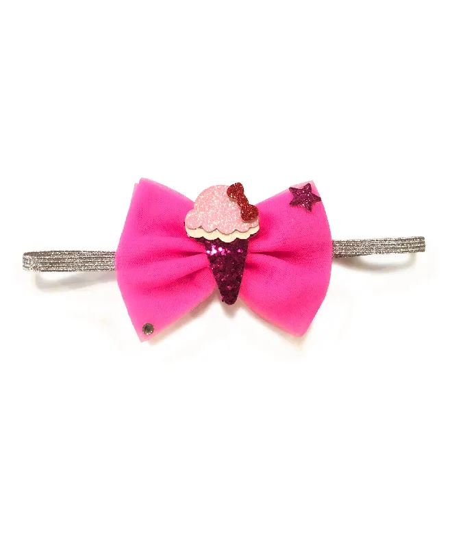 Glitter Ice-Cream Bow Headband - Dark Pink