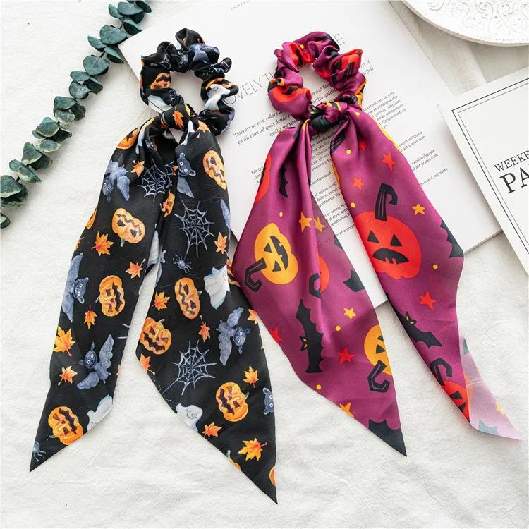 Wholesale of Autumn and Winter Halloween Ribbon Women's Fabric Hair Scrunchies