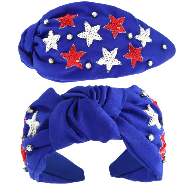 USA Patriotic Star Pattern Jeweled Sequin Headband (Each)