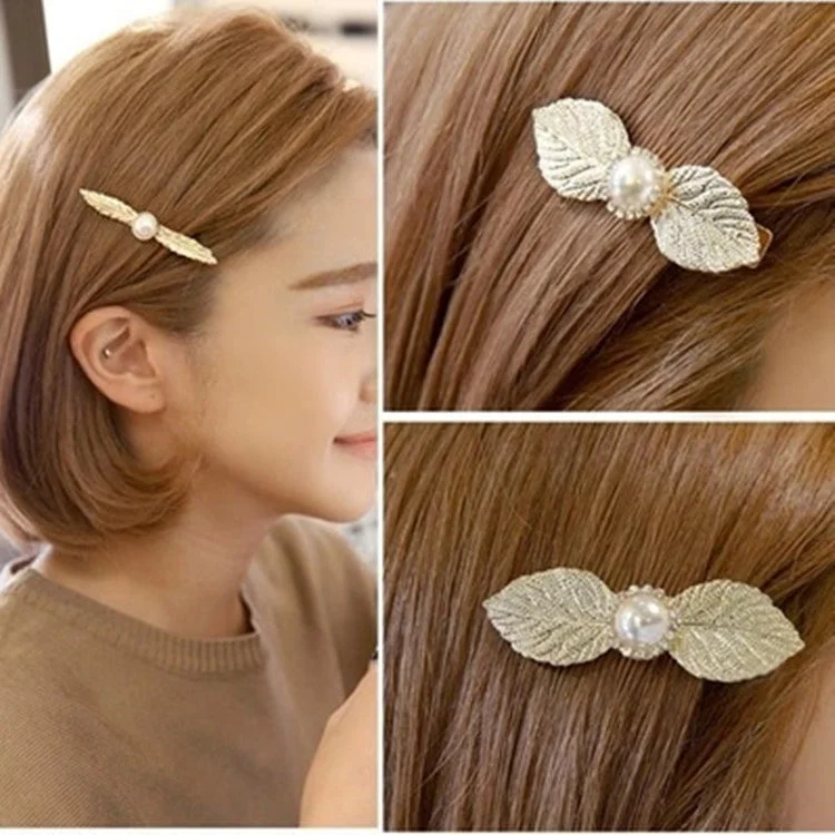 Wholesale Pearl with Diamond, Leaf Alloy Hair Clips of Different Sizes