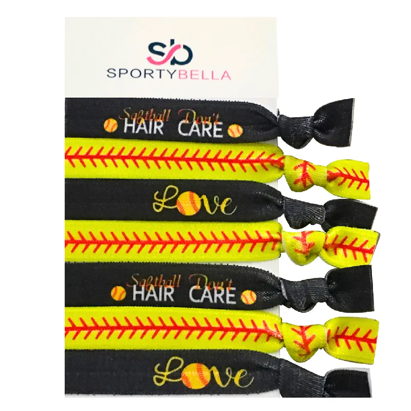 Girls Softball Hair Don't Care Hair Ties Set