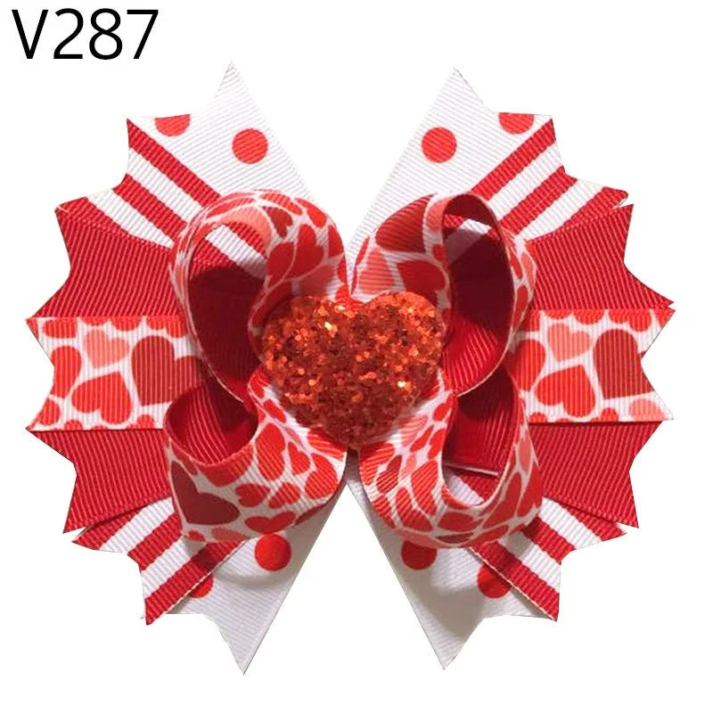 Wholesale of 10pcs Valentine's Day Love Bow Fabric Children's Hair Clips