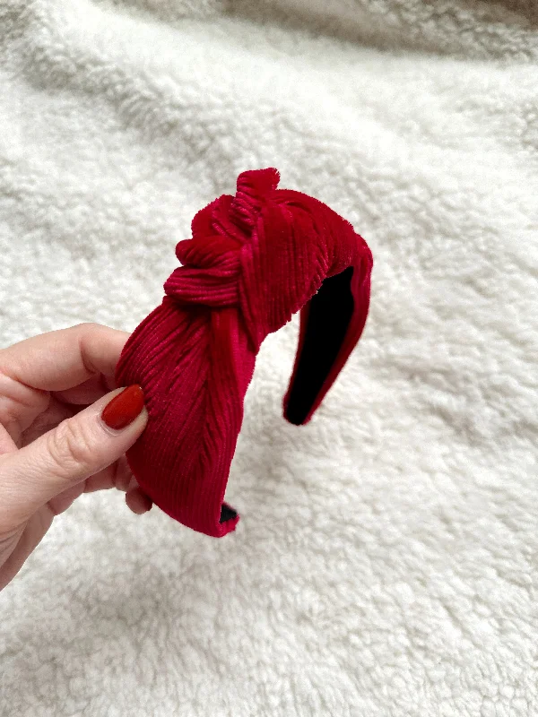 Hard Headband - Ribbed Velvet Holiday Red