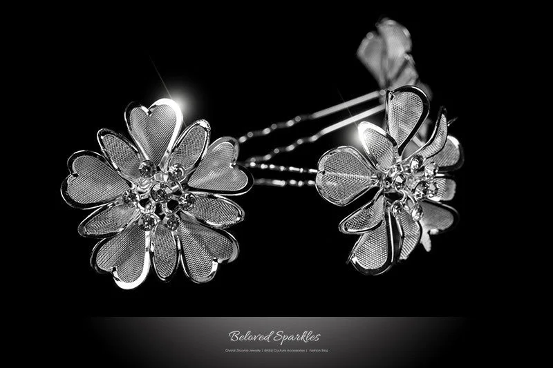 Orlina Large Mesh Flower Hair Stick Pin | Rhinestone