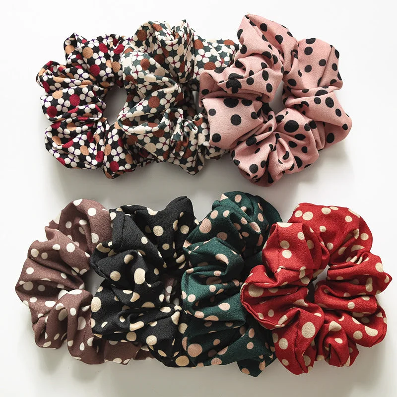 Wholesale Hot Stamped Colorful Polka Dot Fabric Large Intestine Hair Ties