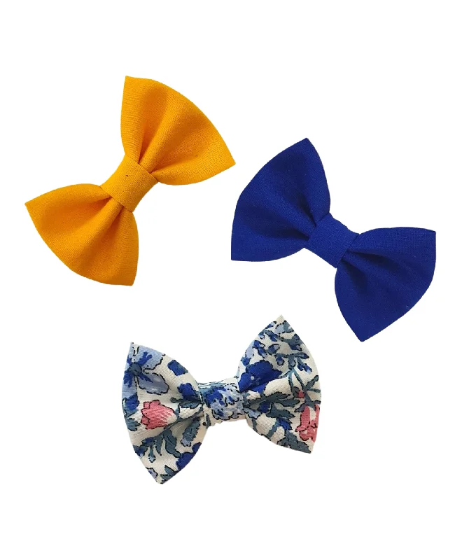 Mini Bow Alligator Hair Clip Set - Blue & Yellow