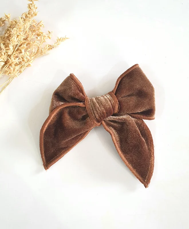 Velvet Knot Bow Alligator Hair Clip - Brown