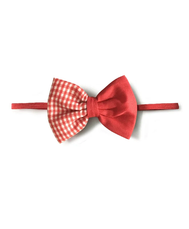 Double Print Checks Bow Headband - Red