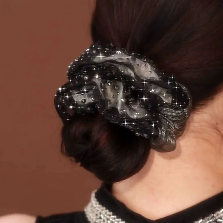 Wholesale Rhinestone Double Layer Mesh Hair Tie