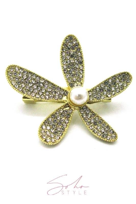 Daisy Flower Crystal Pearl Brooch