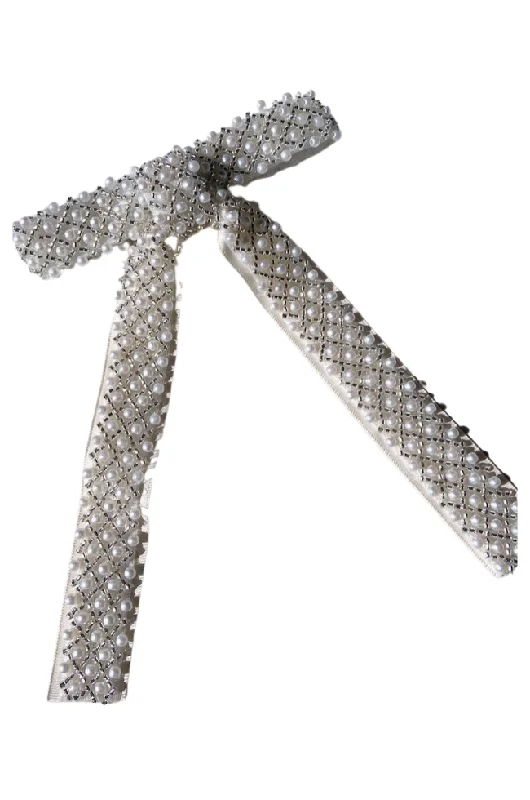 Pearl Embellished Hair Bow Barrette