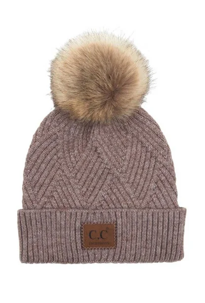 CC Suede Patch Pom Pom Beanie