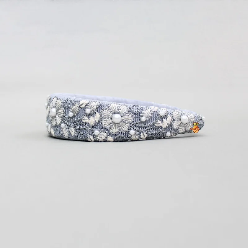 Floral Embroidered Grey Hairband