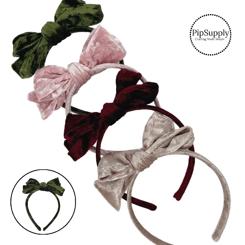 Crushed Velvet Holiday Dreams Bow Headband