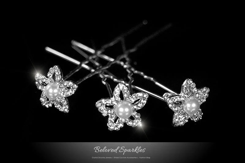 Nicola Pearl Flower Hair Stick Pin | Pearl | Rhinestone