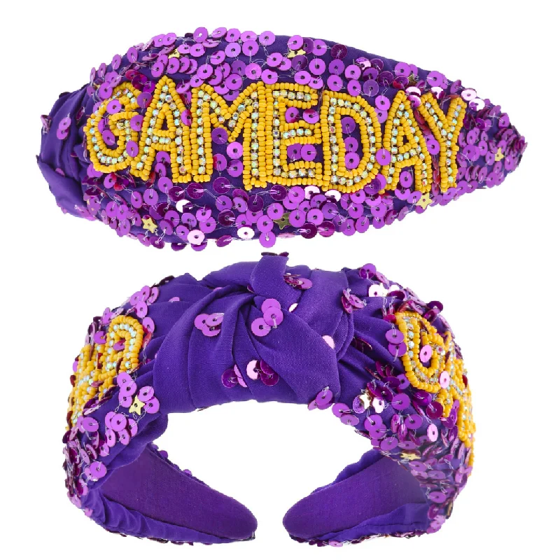 Purple and Gold Game Day Jeweled Knotted Headband (Each)