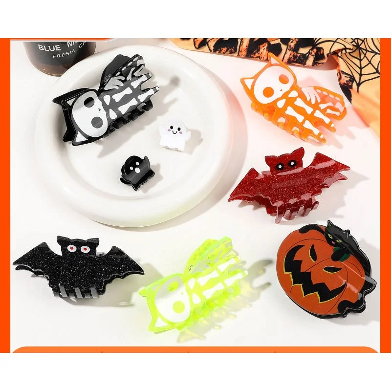 Wholesale Halloween Bat Skull Hair Clips Ghost Acrylic Shark Hair Clips