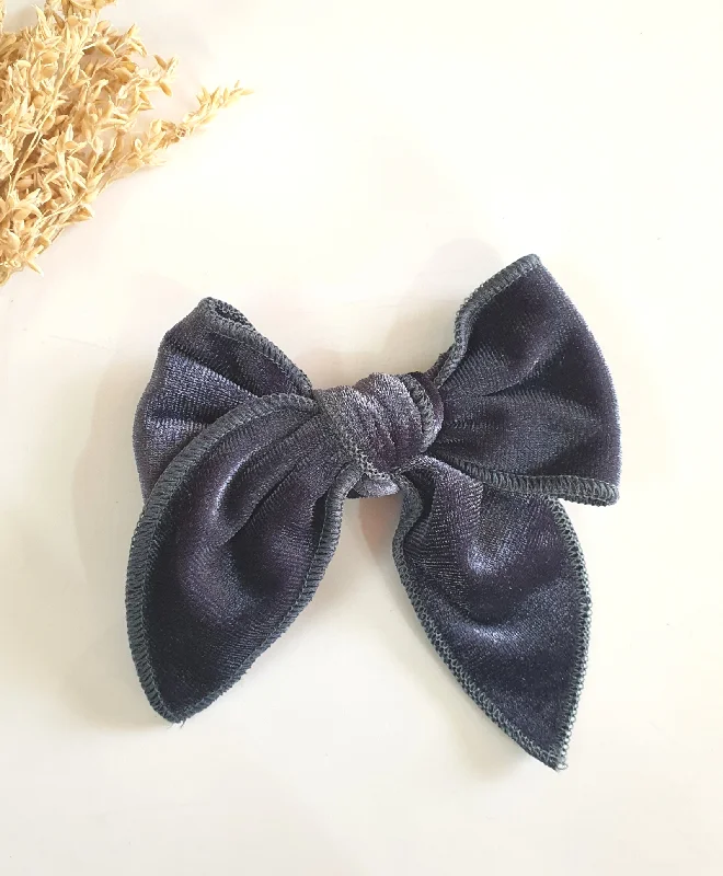 Velvet Knot Bow Alligator Hair Clip - Gray