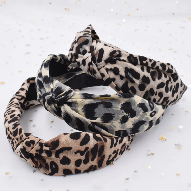 Wholesale Leopard Women's Wide Cross Tie Fabric Headband