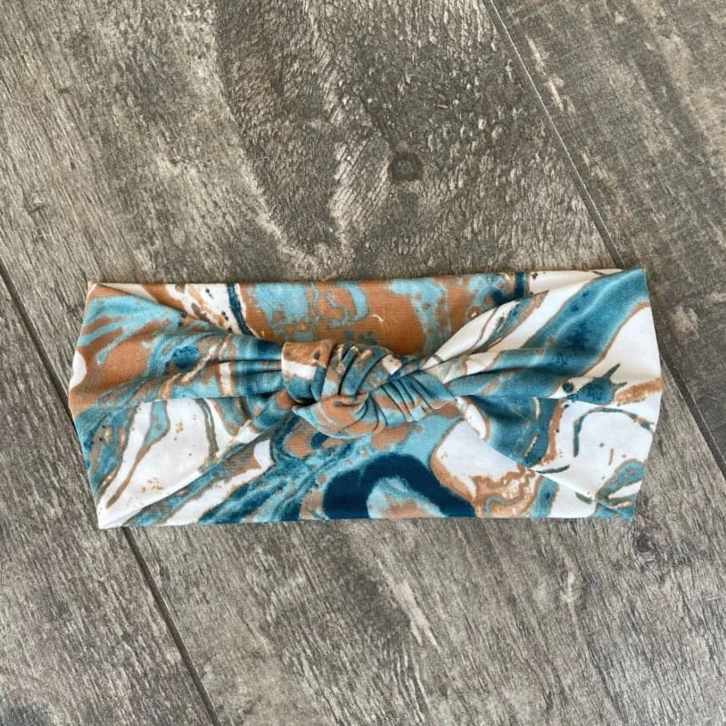 Teal Marble | Knotted Headband