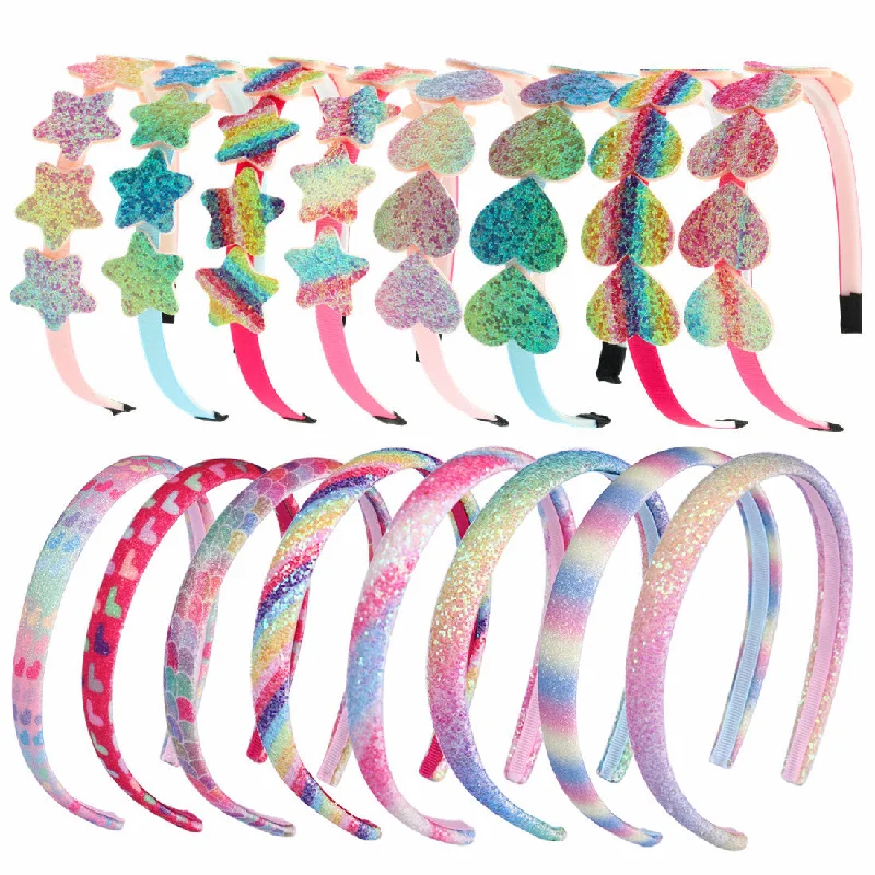 Wholesale Colorful Heart Star Gradient Rainbow Mermaid Headband